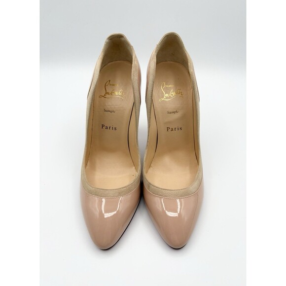 Christian Louboutin Patent & Suede Nude Block Heels Maud 100 Sz EU 37 7 Sample - Picture 5 of 13